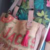 Sac cabas bandoulière Parsi en toile de jute recyclée unique et en cuir beige – Image 3
