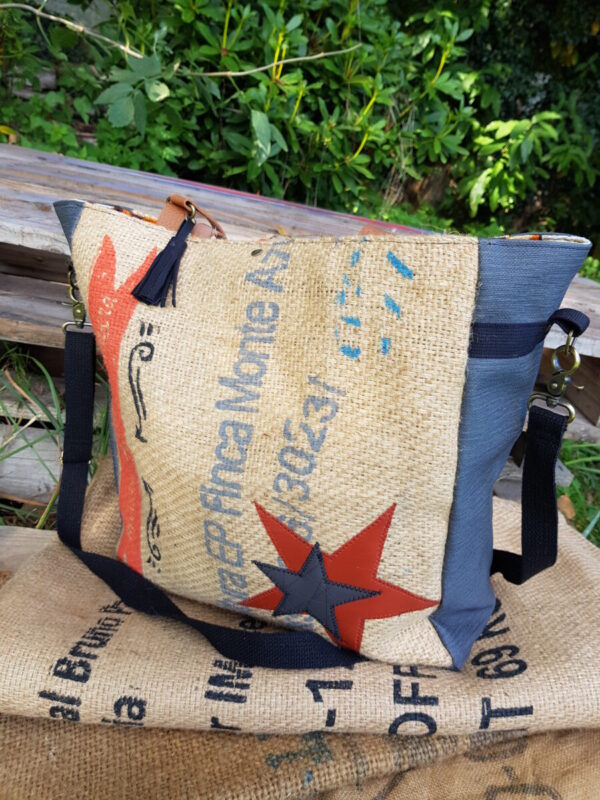 Sac cabas bandoulière Parsi en toile de jute recyclée à motif multicolore – Image 5