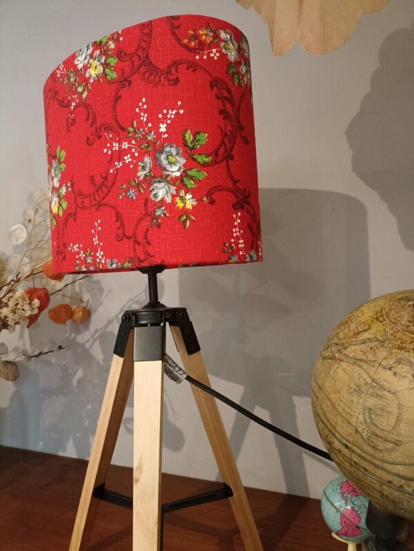 Abat jour ovale en tissu vinatge rouge – Image 3