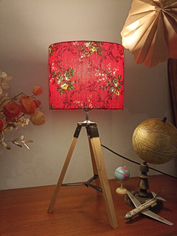 Abat jour ovale en tissu vinatge rouge – Image 4