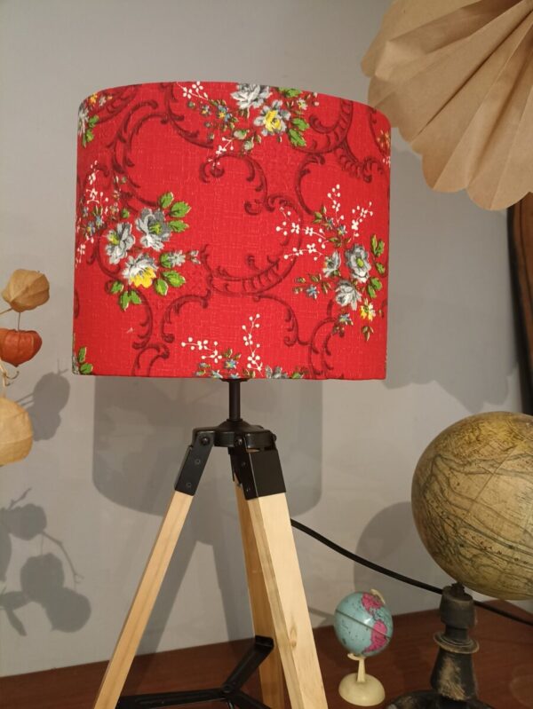 Abat jour ovale en tissu vinatge rouge – Image 5