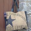 Sac cabas 80 jours en toile de jute ancienne et toile noire – Image 4