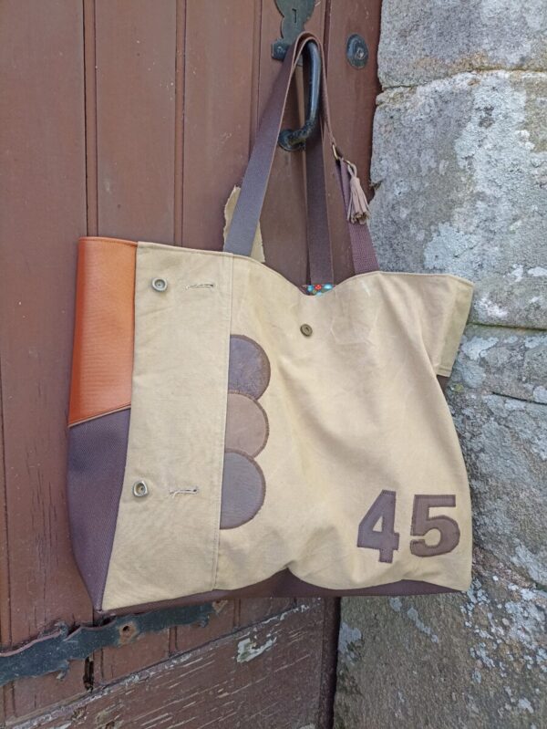 Sac cabas 80 jours en toile ancienne et toile de jute – Image 5