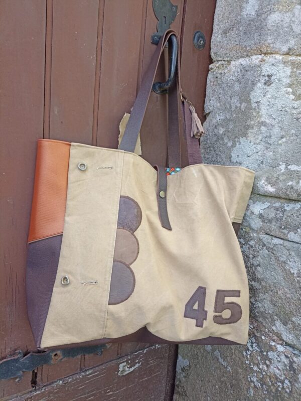 Sac cabas 80 jours en toile ancienne et toile de jute – Image 8