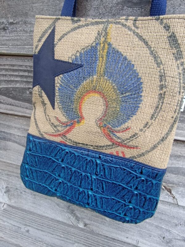 Sac cabas Stuart en toile de jute recyclée et simili cuir bleu – Image 2