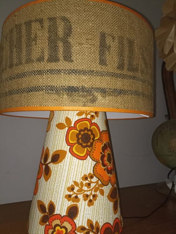 Abat jour en toile de jute et tissu vintage – Image 4