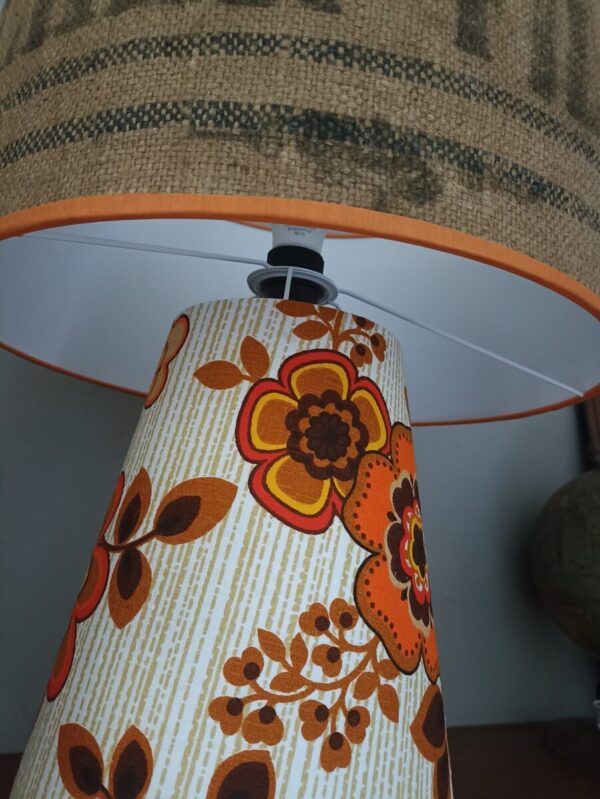 Abat jour en toile de jute et tissu vintage – Image 5