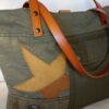 Sac cabas Mr Speedy en toile militaire recyclée et cuir camel – Image 3