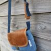Kiouni sac bandoulière en jean et cuir camel foncé – Image 6