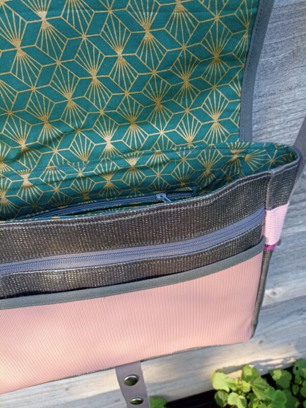 Sac Verne en coton enduit gris et fleurs de lotus – Image 6