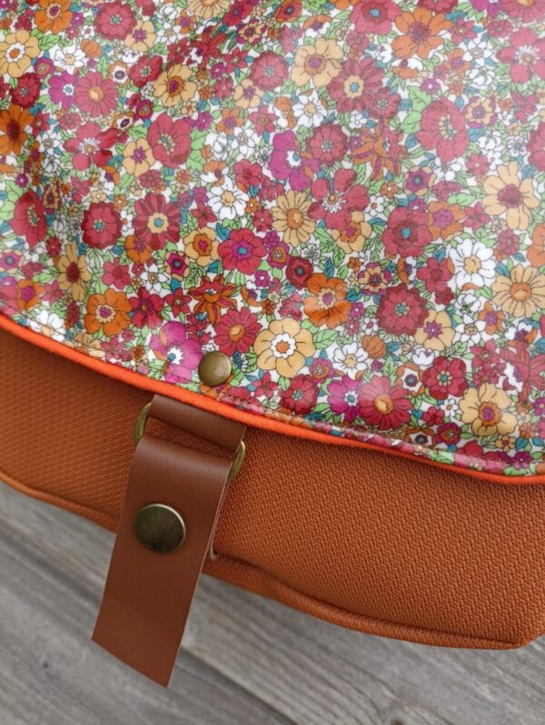 Sac fix en simili cuir rouille et coton enduit fleurs d'automne – Image 2