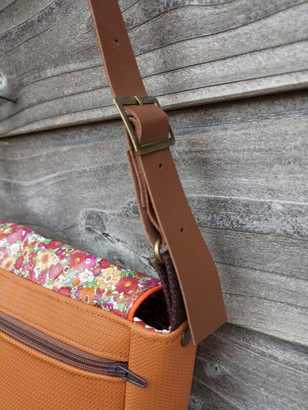 Sac fix en simili cuir rouille et coton enduit fleurs d'automne – Image 5