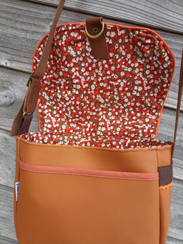 Sac fix en simili cuir rouille et coton enduit fleurs d'automne – Image 6