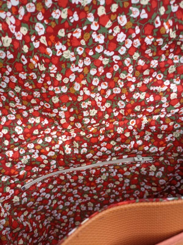 Sac fix en simili cuir rouille et coton enduit fleurs d'automne – Image 7