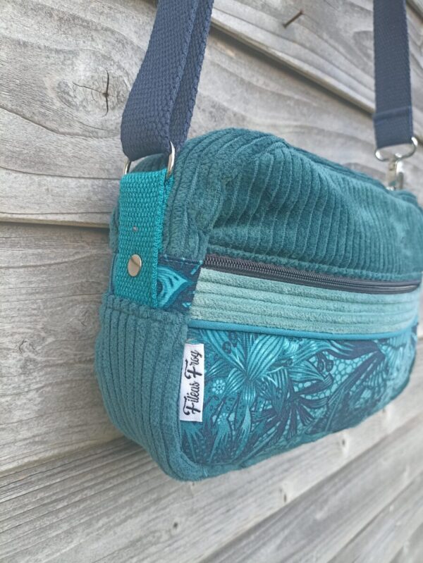 Sac Henrietta en velours bleu canard et floral – Image 4