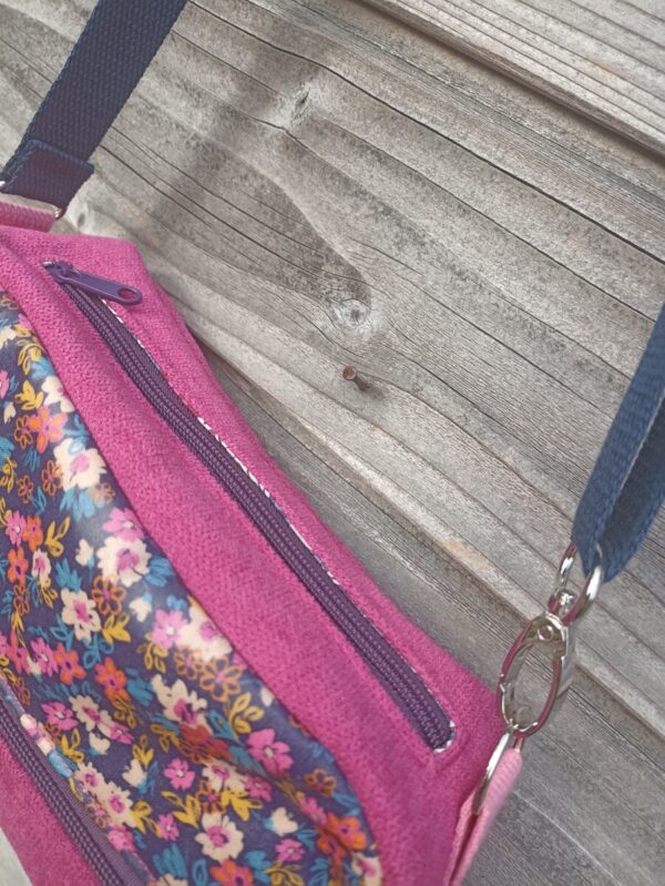 Sac Henrietta en velours ras rose et en coton enduit fleuri – Image 4