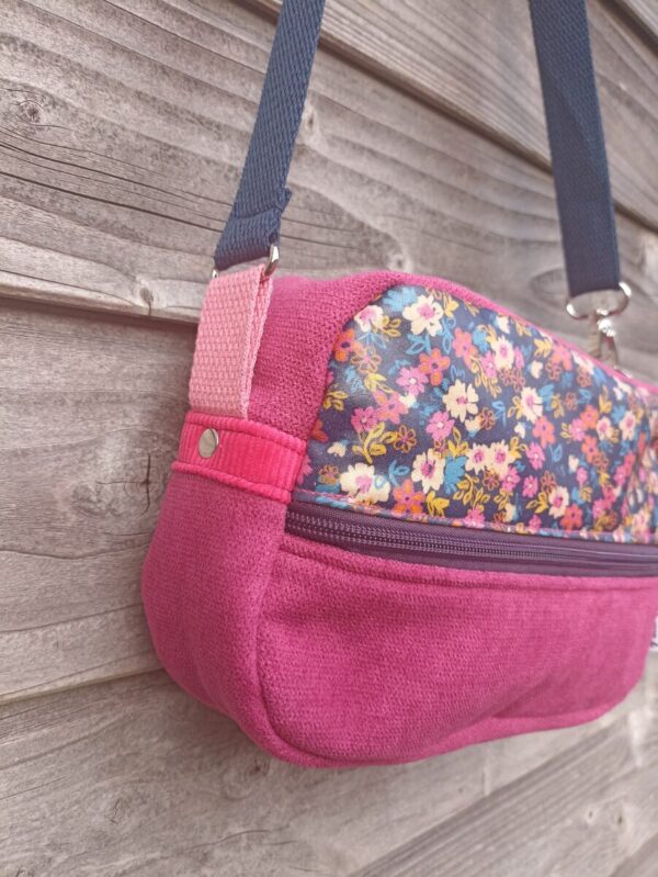 Sac Henrietta en velours ras rose et en coton enduit fleuri – Image 5