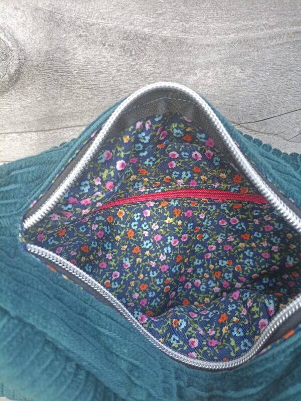 Sac Henrietta en velours bleu canard et floral – Image 8