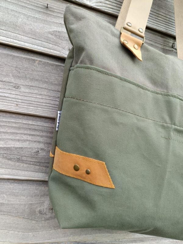 Sac cabas Decimus tissu militaire et cuir camel – Image 7