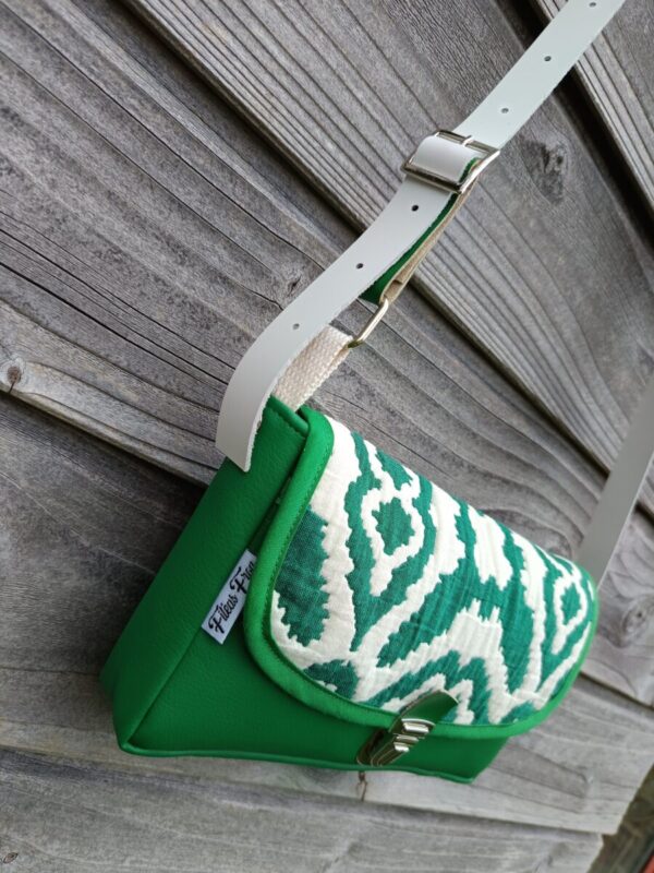 Kiouni sac en simili cuir vert et en tissu jacquard vert – Image 5