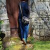 Sac fix en simili cuir kaki et coton enduit kaki fleuri – Image 7