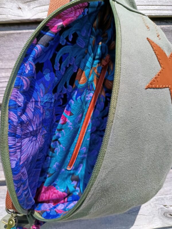 Banane toile kaki recyclée et cuir noisette – Image 9